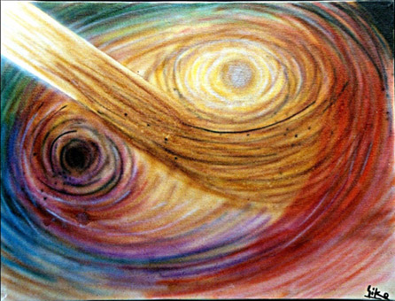 Zwei Seelen, Airbrushmalerei, Acryl auf Leinwand von Siko Ortner, 30cm X 40cm, 1990.