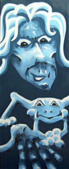 Der Frosch der sich nicht küssen läßt, Sprühlack auf Leinwand von Siko Ortner, 100cm X 40cm, Juni 2004.