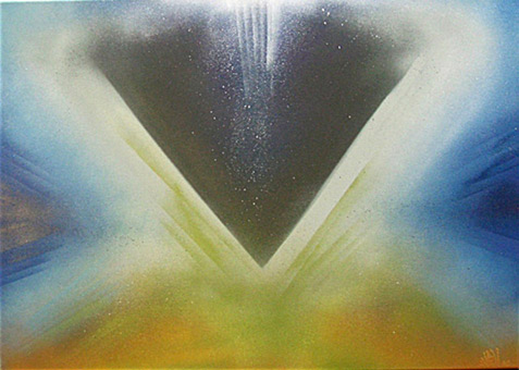 Ursache und Wirkung, (Aerosolart), Sprühlack auf Leinwand von Siko Ortner, 50cm X 70cm, Mai 2005.