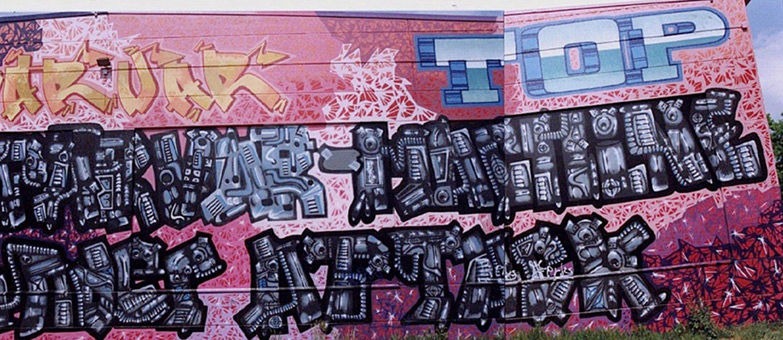 Projekt, Riesengraffiti, Rückseite der Rollschuhbahn Indianapolis, Hamburg Bergedorf, 1989. Projektplannung und Ausführung von mad artists cooperation, Sage, Art, Kamikaze (Spain/Alicante), Reed, Suat/Scenic (Schüler von Sage) und Siko Ortner. Struggle against Sparvar war das Thema, derzeit wurde die Sparvarcan in Funktionsfähigkeit und Deckkraft der Farben von anderen Herstellern übertroffen. Die Sparvarmachine, fand Inspiration durch das one 5 six Piece, von dem Siko auf Reisen in Paris ein Foto machte.