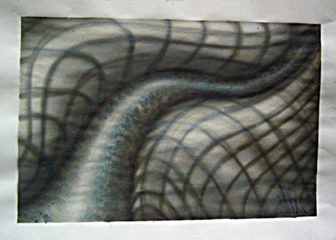 Biomechanik 12 aus der Themenreihe Biomechanik (Freihand Airbrusharbeit) von Siko Ortner Guache auf Papier, 18,5cm X 22,5cm, Juli 2005.