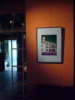 Aufbau / Hängung der Ausstellung: der öffentliche Raum im öffentlichen Raum part 1 im Kulturzentrum Lagerhaus im Viertel in Bremen 6. August 2010 bis 2. September 2010. Das Stancelgemälde "altes Fundamt", gehängt im Schankraum Café Lagerhaus.