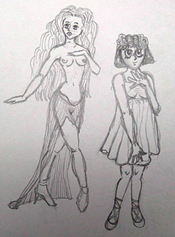 Frauen (Manga), Skizze/Ideenentwurf von Siko Ortner, Bleistift auf Papier, 21cm X 29cm, 2003.