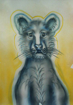 Löwe (Comic), Freihand Farbentwurf mit Airbrush, Acryl auf Papier von Siko Ortner, 21m X 29cm, Dezember 2005.