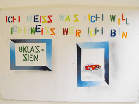 Schülerausstellung 2009 in der Galerie Inkatt e. V. Bremen. Beteiligt an dieser Ausstellung waren Schüler, aus den unterschiedlichen Graffitiwerkstätten unter der Leitung von Siko Ortner, folgender Schulen: Schulzentrum Delmestraße (Neustadt), Integrierte Stadtteilschule Obervieland (Kattenturm), Schule Koblenzer Straße (Tenever), Gesamtschule Ost (GSO) und der Schule Theodor-Billroth-Straße (Kattenturm). Hier der fertiggestellte Ausstellungsaufbau der Ausstellung.