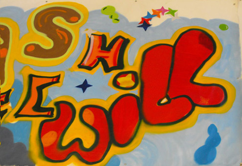 Schülerausstellung 2009 in der Galerie Inkatt e. V. Bremen. Beteiligt an dieser Ausstellung waren Schüler, aus den unterschiedlichen Graffitiwerkstätten unter der Leitung von Siko Ortner, folgender Schulen: Schulzentrum Delmestraße (Neustadt), Integrierte Stadtteilschule Obervieland (Kattenturm), Schule Koblenzer Straße (Tenever), Gesamtschule Ost (GSO) und der Schule Theodor-Billroth-Straße (Kattenturm). Hier der fertiggestellte Ausstellungsaufbau der Ausstellung.