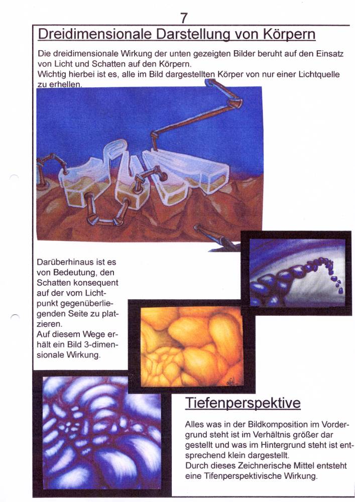 Unterrichtsmappe 10 Tage Graffitiunterricht, entworfen von Siko Ortner, 2007. Theoretische Anleitung für Entwurf bis Erstellung von american Graffitis eine Grundeinweisung, basierend auf den Prinzipien der klassischen Malerei (Schüler ab der 8ten Klassenstufe). Fachsprache, Bildbetrachtung, blockbuster, bubble style, simple balken style, Schraffuren, throw-up Füllung, Kreutzschraffur, Sprüh-und Stanceltechnik, Funktion von can und caps, Grundsprühtechniken, Bildkonzeption, Graffitiworkshop. Seite 7.